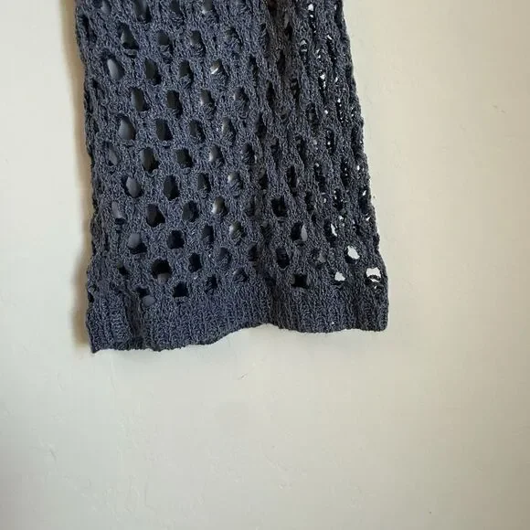 Womens Blue Open Knit Beachy Boho Bell Sleeve Sweater Size L Festival Beach - Picture 9 of 13